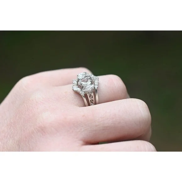 Engagement ring set, raw diamond ring, raw stone ring, alternative engag… - Picture 4 of 6